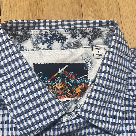 Robert Graham Dress Shirt Mens L Blue Floral Flip Cuff Button Up Long Sleeve - Picture 4 of 9